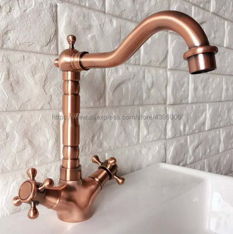 

Basin Faucets Red Copper Bathroom Sink Faucet Dual Handle Deck Mount Bath Washbasin Hot Cold Mixer Water Tap WC Taps Brg052