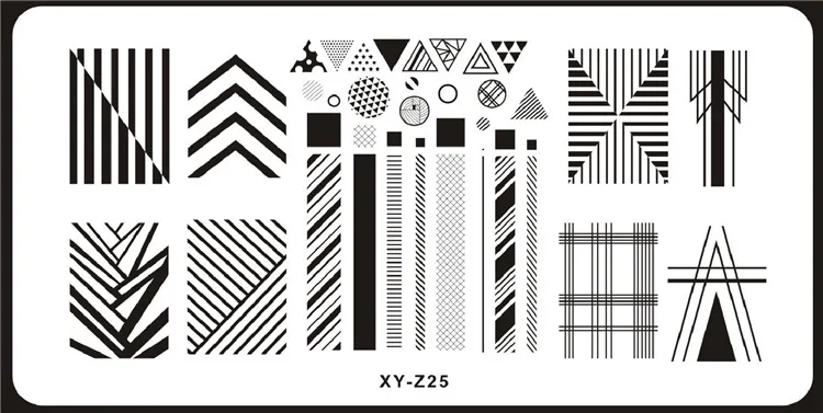1 шт 20 видов конструкций ногтей штамповки пластины Мода Геометрический горошек квадратный треугольник линии шаблон шаблоны для лака ногтей штамп XYZ19-32