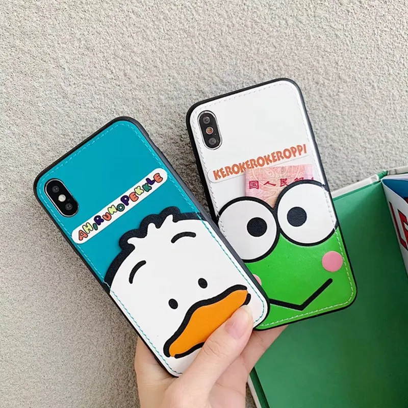 

Cute Card Pocket Leather Phone Case for iphone Xs max XS XR X Anti-fall Cartoon Frog for iphone 6 6s 7 8 plus Duckling Cover