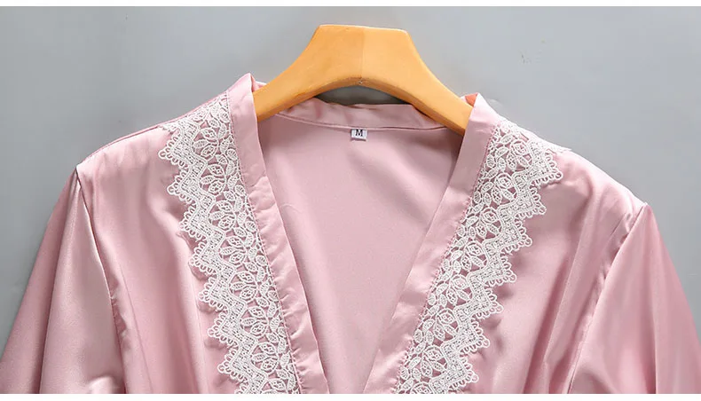 Queenral 2PCS Robe Gown Sets Women's Sleepwear Women Sexy Lace Bathrobe + Mini Night Dress Bathrobe Nightie Set Summer Lingerie 14