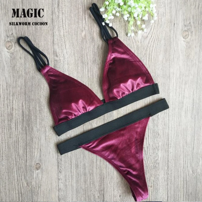 

Bikini Set New Popular Light Velvet Fabric Swimsuit Sexy Women Solid Beach Two-piece Suits Swimming Suit Swimwear bathing suit