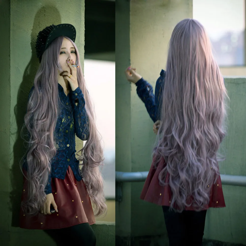 

Wavy Super Long wigs for women Cosplay Curly Lavender hair girl Lilac Full wig A AAAAAA Free shipping