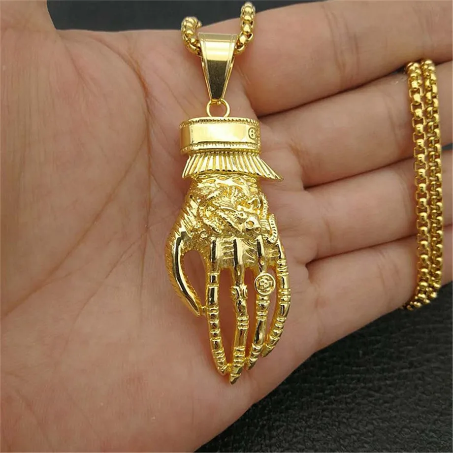 

Skull Skeleton Hand Necklace & Pendant With Stainless Steel Chains For Men Gold Color Men's Hip Hop Jewelry Gifts