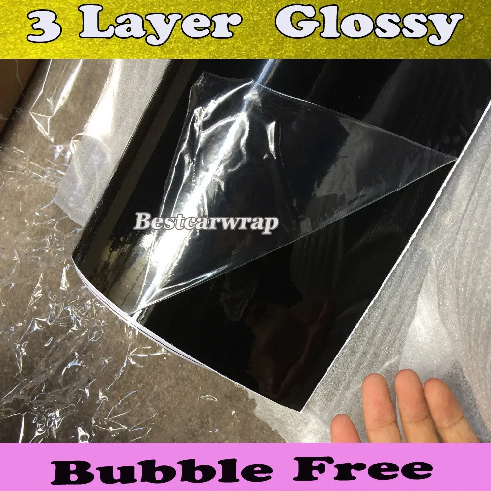 3 layer gloss black car roof wrap body 3m shiny stickers (4)