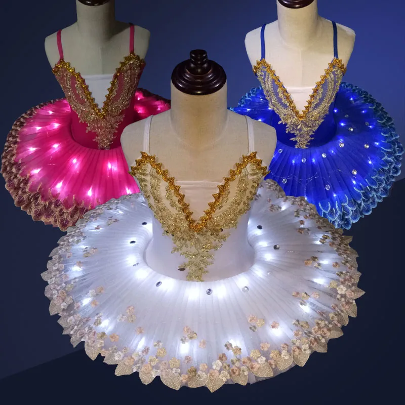 

Childkids Tutu Dress Luminous LED Ballet Dance Pancake Swan Lake Dress Adult Female Girls Fluorescent Pompon Dance Costume H639