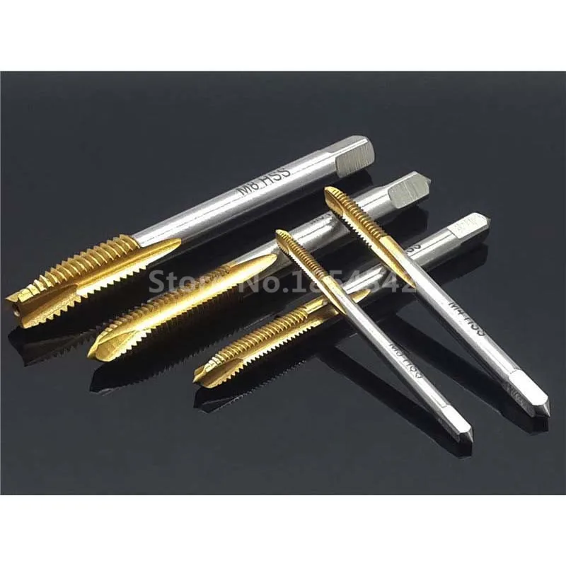 

5Pcs Set HSS 6542 Titanium Machine Spiral Point Straight Fluted Screw Thread Metric Plug Hand Tap Drill 3-8MM Tapping Screw Tap