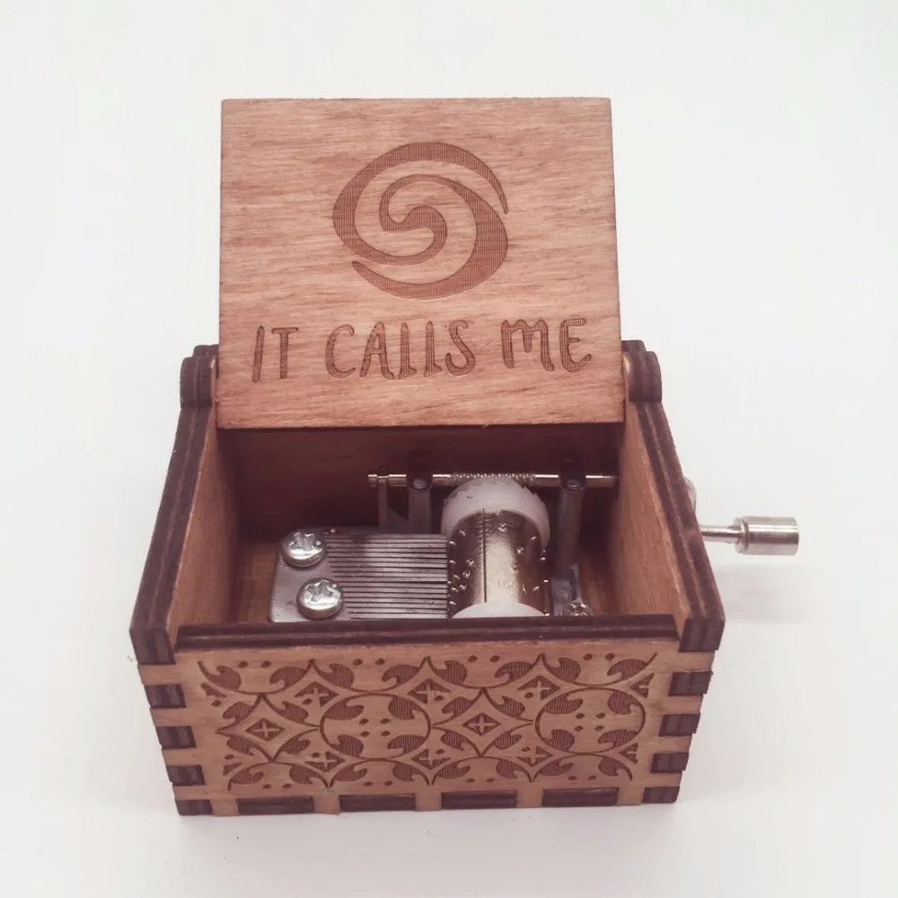 Moana Theme Music Box IT CALLS ME Wooden Hand Crank Hand-Crafted Island Princess Birch