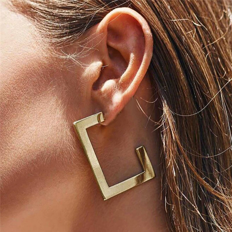 

Vintage Women Square Hoop Earrings for Women Fashion Cool Wind Geometry Irregular Rectangular Alloy Earrings Accessories Jewelry