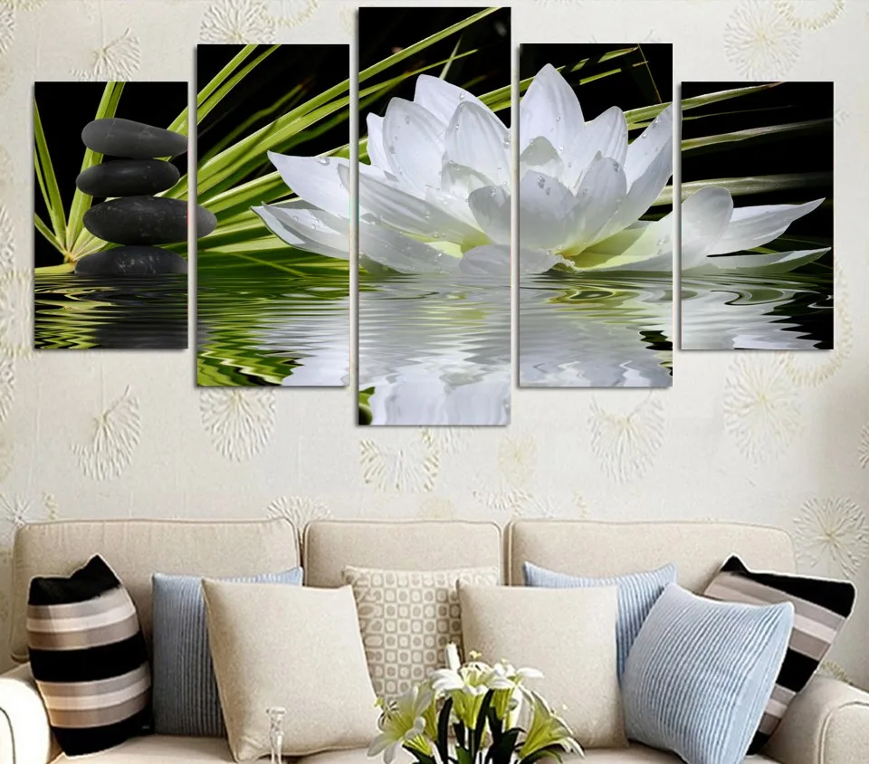 

Painting On Canvas Wall Picture For Living Room HD Print 5 Panel White Flowers Landscape Modular Modern Decorative Picture YGYT