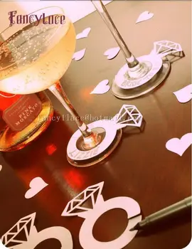 

50pcs Diamond drink wine glass ring markers cards charms bachelorette bridal shower engagement party decorations tags