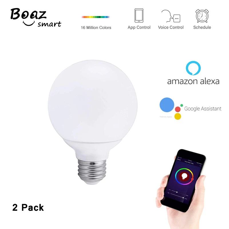 

BoazSmart WiFi Smart LED Bulb G25 5W Color Changing Dimmable Light work with Alexa & Google home Tuya Smartlife Remote Control