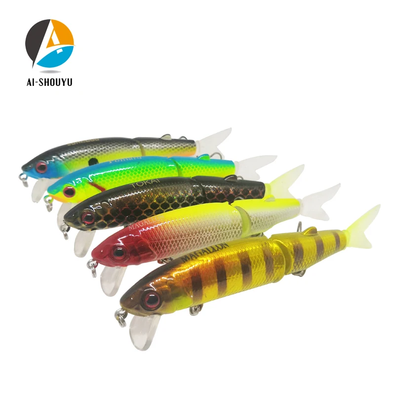 

AI-SHOUYU New 1pcs 90mm 14.5g Hard Bait with 2 Tails Minnow Fishing Lure Sinking Artificial Magallon Fishing Lure