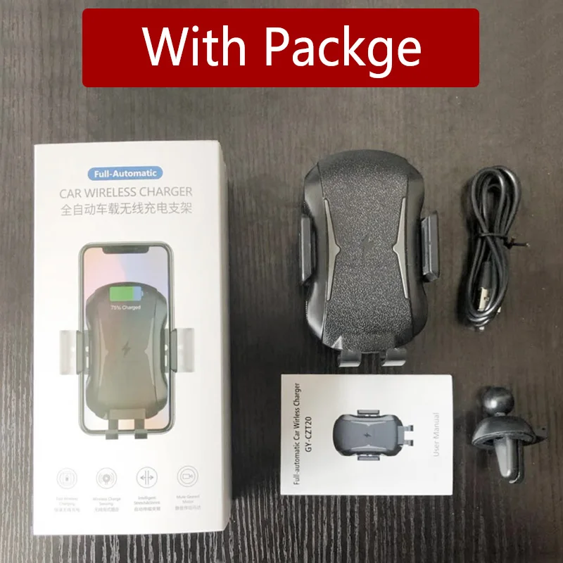 Беспроводное зарядное устройство One Touch Автоматическая автомобильная подставка держатель для iPhone X Xs Max XR samsung S8 S9 Note 8 9 Qi Беспроводная Быстрая зарядка - Тип штекера: With Packge