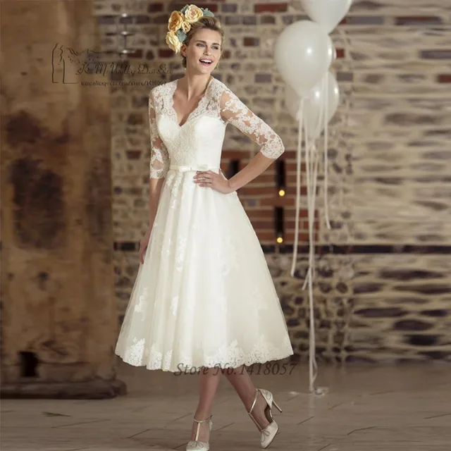 Vintage Calf Length Wedding Dress