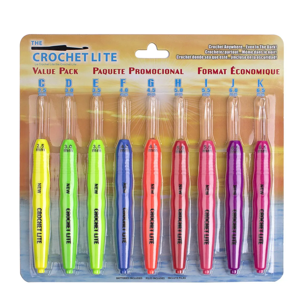 

9PCS/Set Led Crochet Hooks Light Batteries Included Candy colour Knitting Needles For Yarn Weave Handcraft Loom Sewing Tools