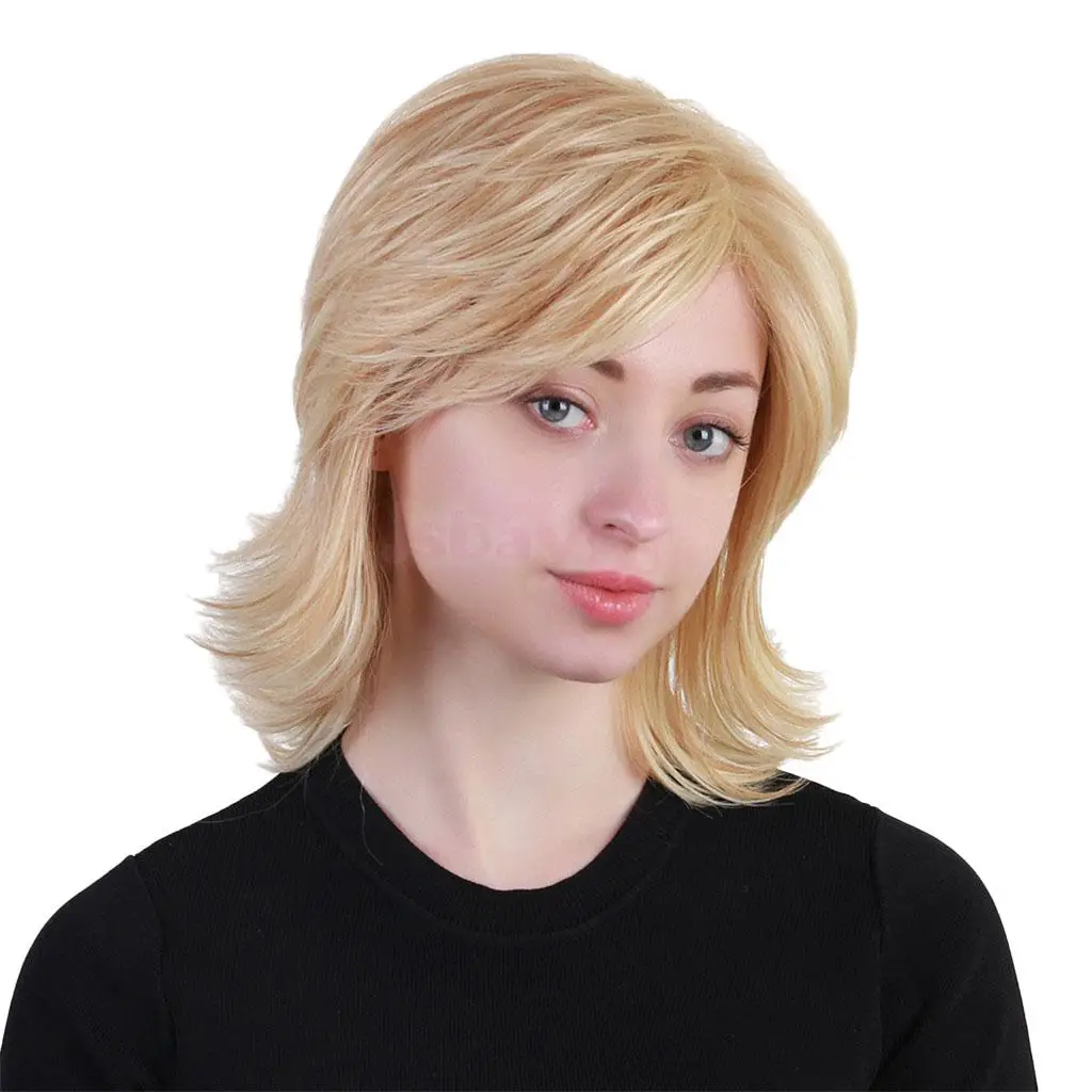 

Light Gold Human Hair Wigs Short Curly Shoulder Length Layered Wig for Women with Adjustable Breathable Cap
