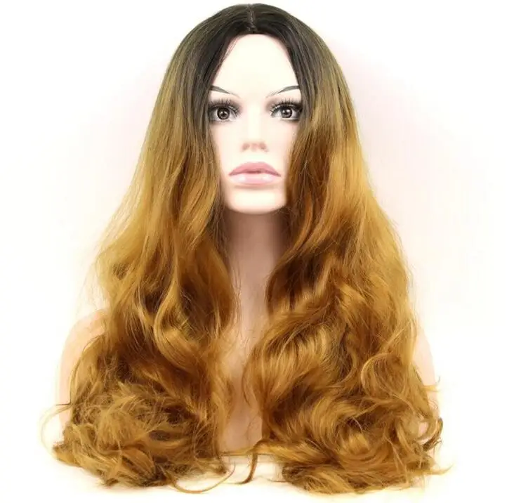 Free Shipping high quality heat resistant cheap long two tone black to blond mixed ombre wavy glueless synthetic wig Long 70cm |
