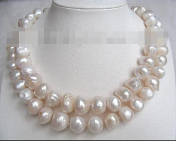 

FREE SHIPPING>>>WONDERFUL double big 14mm white natural pearls necklace