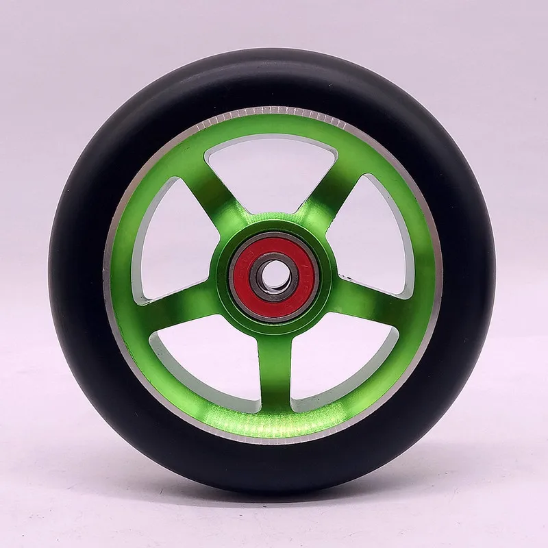 4 шт. поддержка колеса для трюкового скутера 100 мм с ступицей из алюминиевого сплава высокоэластичные PU 608 ABEC-9 подшипники роликовые колеса - Цвет: Green 100mm 5X