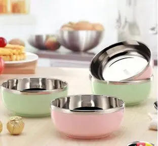 

2pcs Stainless steel bowl Household noodle soup bowl children's student shatter-resistant bowl