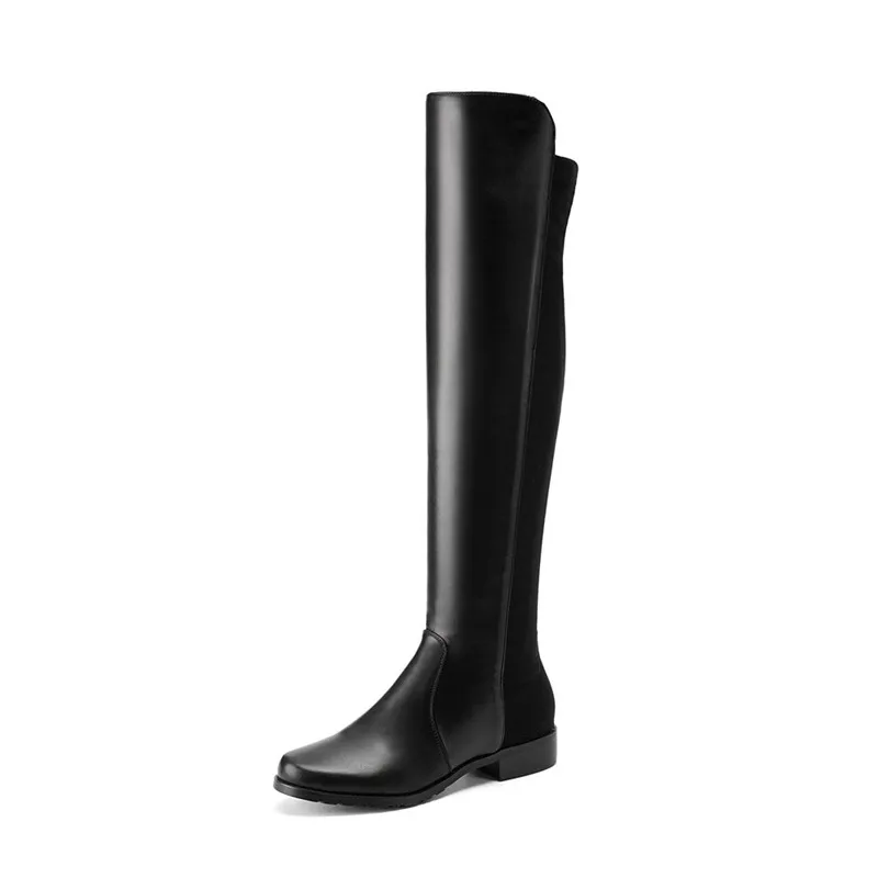 MoonMeek/Размеры 33-43; модные осенне-зимние сапоги; женские Сапоги выше колена с круглым носком; эластичная ткань на низком каблуке+ ботинки из коровьей кожи