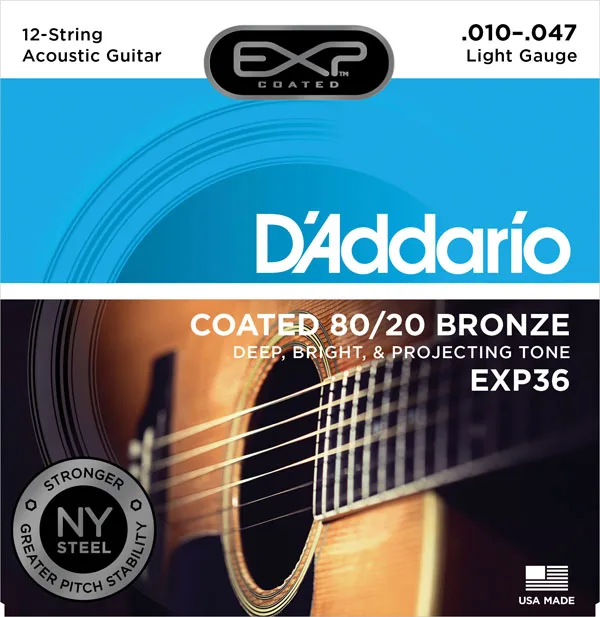 D'Addario EXP с покрытием 80/20 бронзовые для акустической гитары, EXP10 EXP11 EXP12 EXP13 EXP14 EXP36(12-String