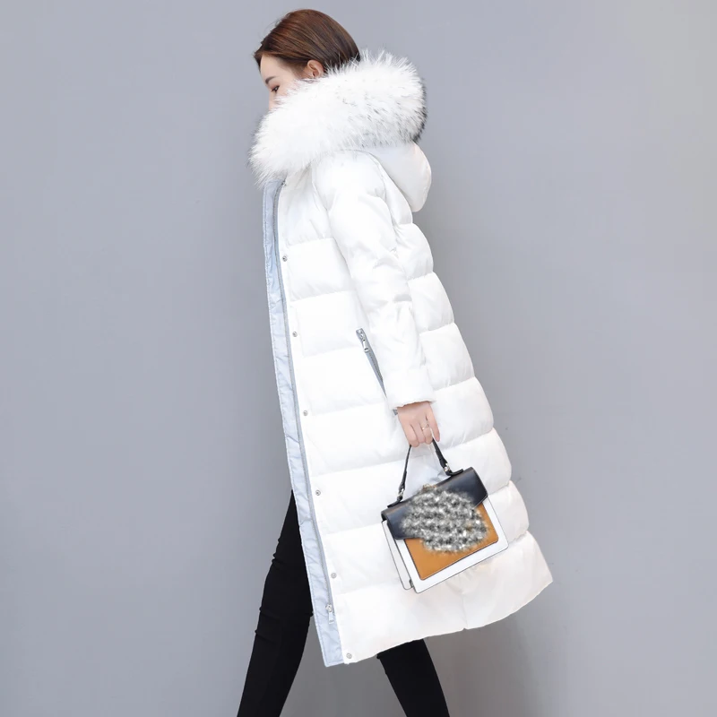 

2019 Winter Long Down Jackets Girls Winter Down Coats Womens white duck down Parkas Hooded Fur Collar plus size outerwear QH0848