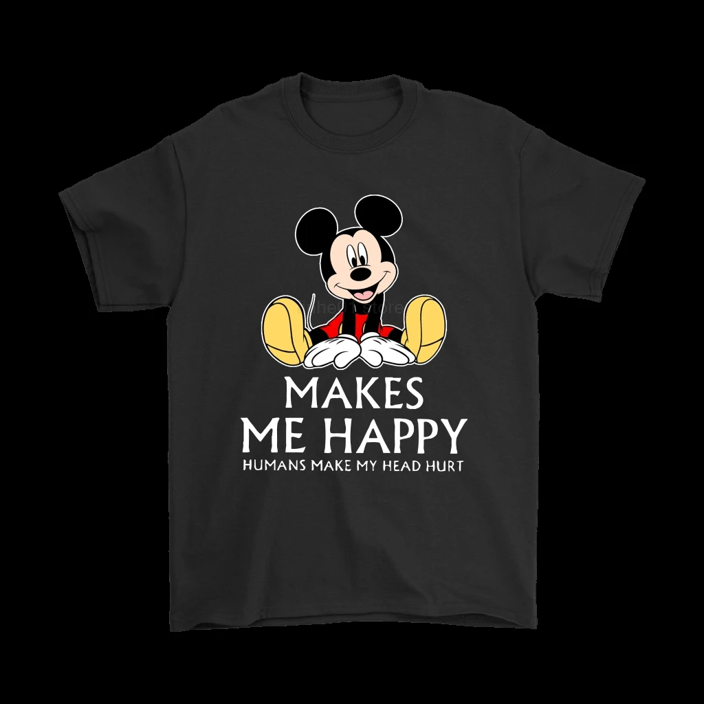

Gildan Brand Mickey Mouse Makes Me Happy Humans Make My Head Hurt T-Shirts 2019 Summer Men's Short Sleeve T-Shirt