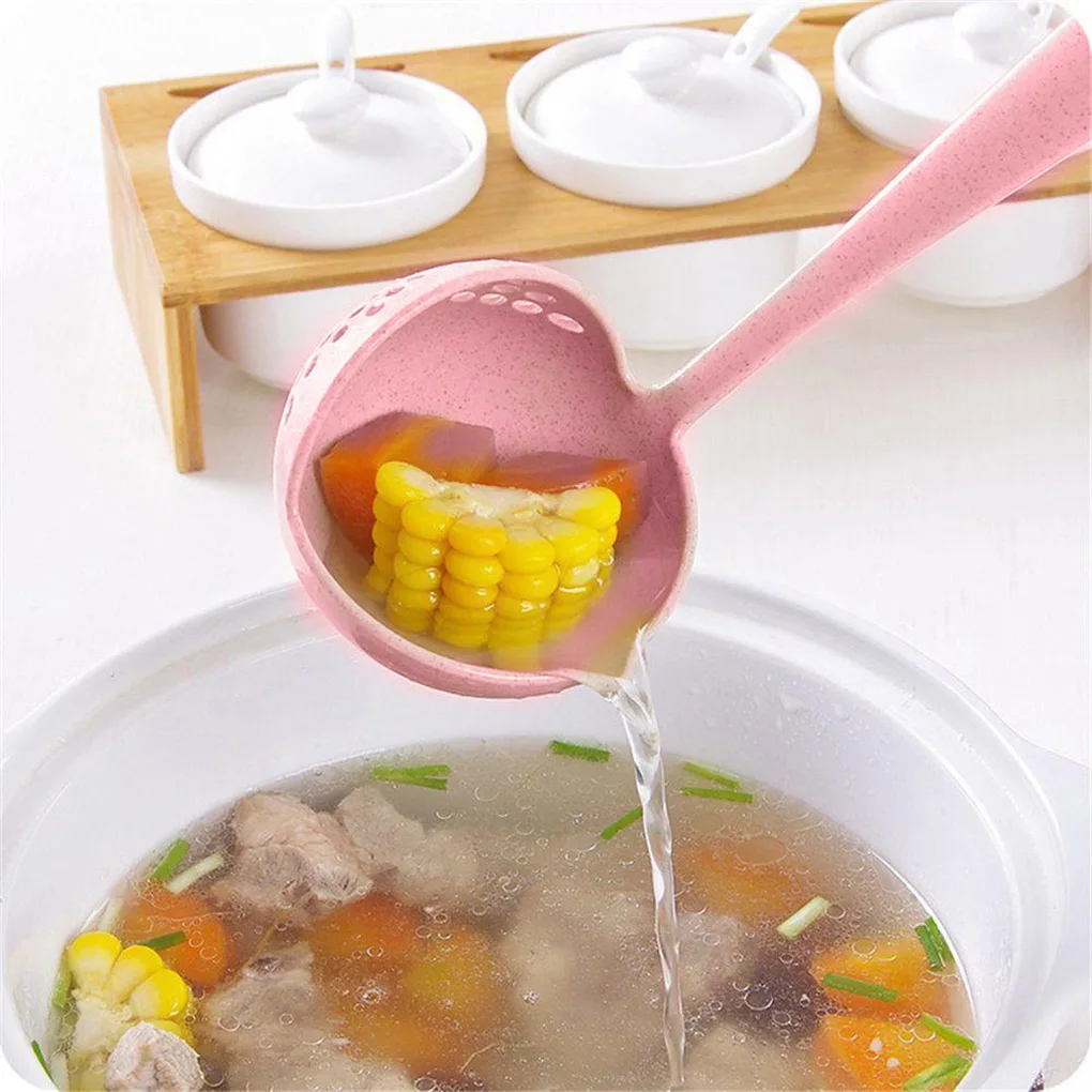 Fenkicyen New Soup Spoon Long Handle Kitchen Strainer Solid Color Cooking Colander Kitchen Scoop Plastic Tableware Colander Hot