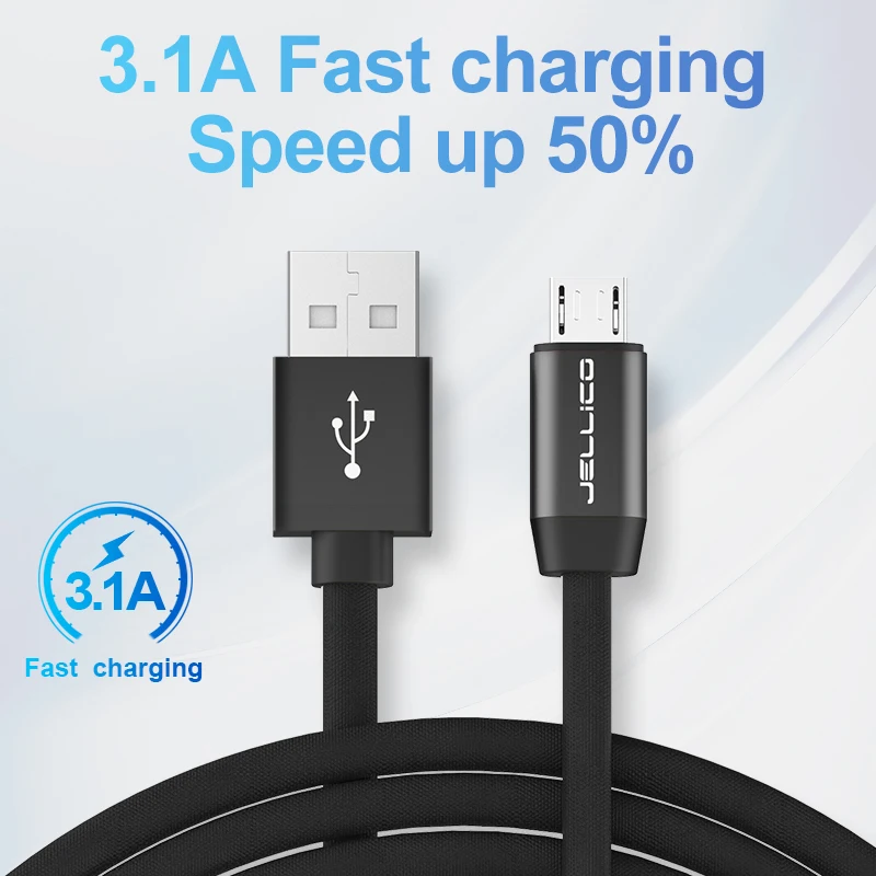 Jellico المصغّر usb كابل 2A سريع مزامنة بيانات كابل شحن سامسونج هواوي Xiaomi LG Andriod مايكرو USB للهاتف المحمول الكابلات