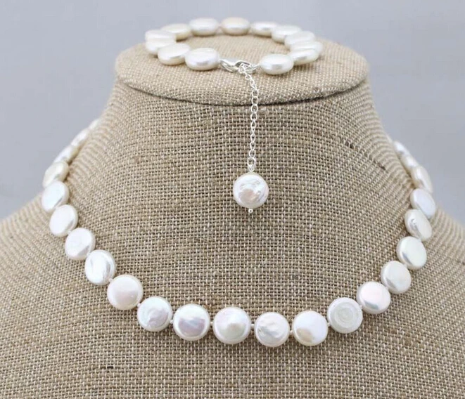 

Hot sell Noble- charm Jew.656 Fashion genuine natural coin freshwater pearl necklace&bracelet 1 set (A0516)