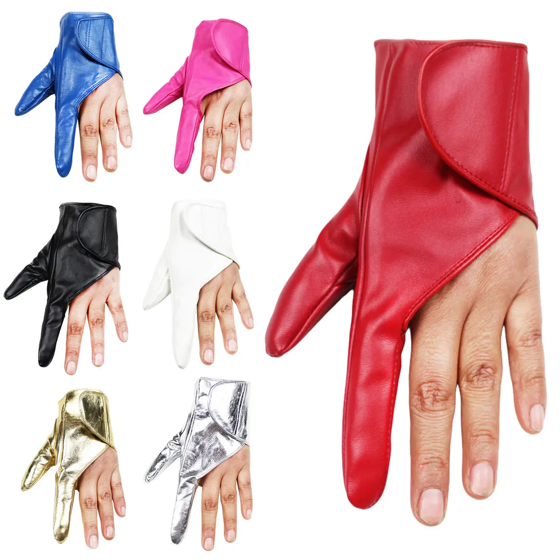 Новое поступление, Вечерние кожаные перчатки для танцев, женские перчатки, показывающие черный золотой белый красный без пальцев, сексуальные женские