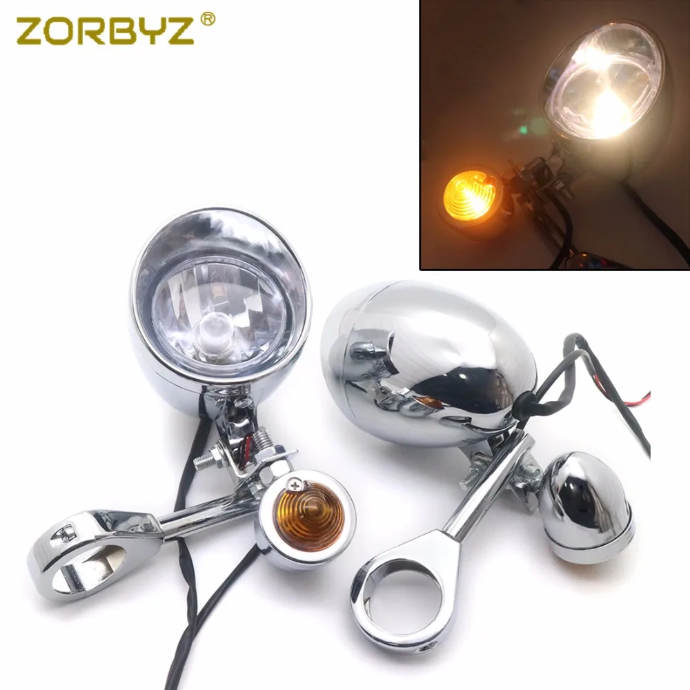 

ZORBYZ 49mm Motorcycle Chrome Driving Spot Fog Lights Bar Bracket With Turn Signal For Harley Triumph Victory Kawasaki