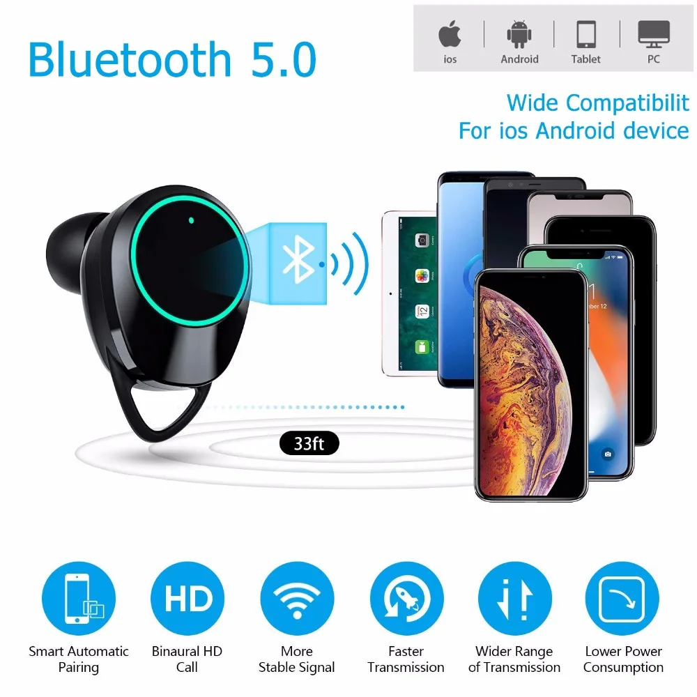 Bluetooth наушники с микрофоном водонепроницаемые беспроводные спортивные