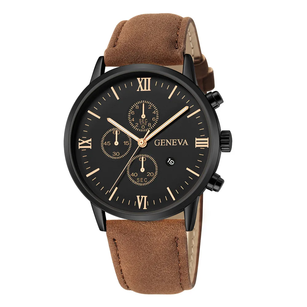 

Relojes Fashion Geneva Mens Watches Date Alloy Case Synthetic Leather Strap Analog Quartz Sport Wristwatch Luxury Business Watch