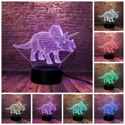 Светящиеся Юрского периода Wold Triceratops животный рисунок 3D иллюзия светодиодная лампа 7 цветов Изменение ночник модель дракона светящиеся