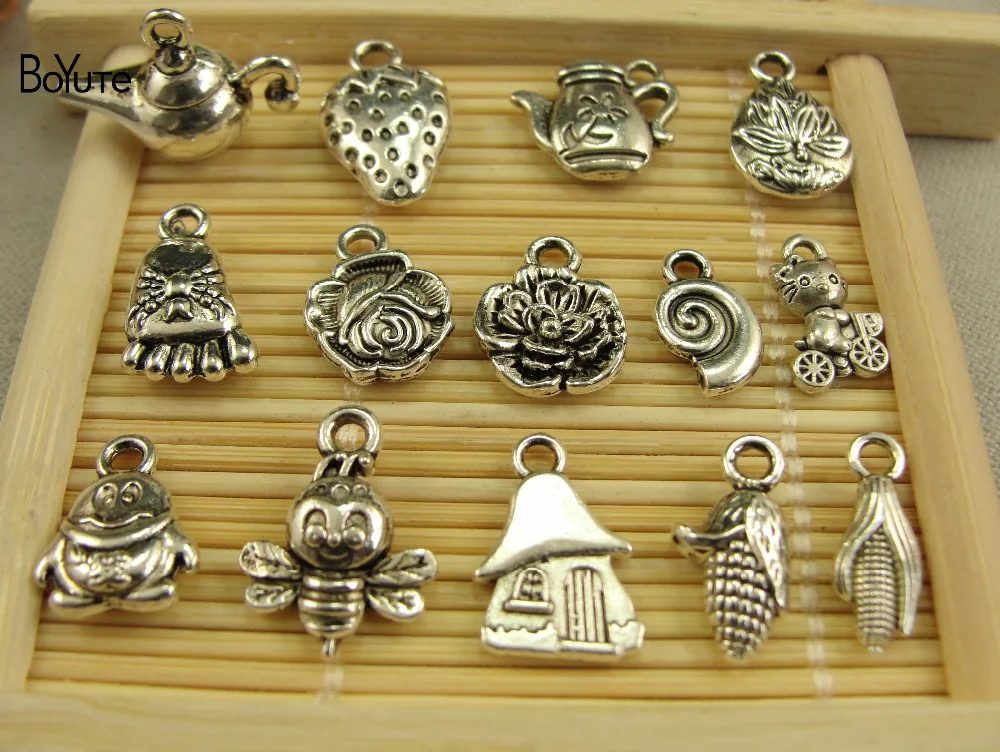 BoYuTe (100 PiecesLot) Tibetan Silver Strawberry Rose Corn Teapot Lotus Conch Bear Bee Charms for Jewelry Making (1)