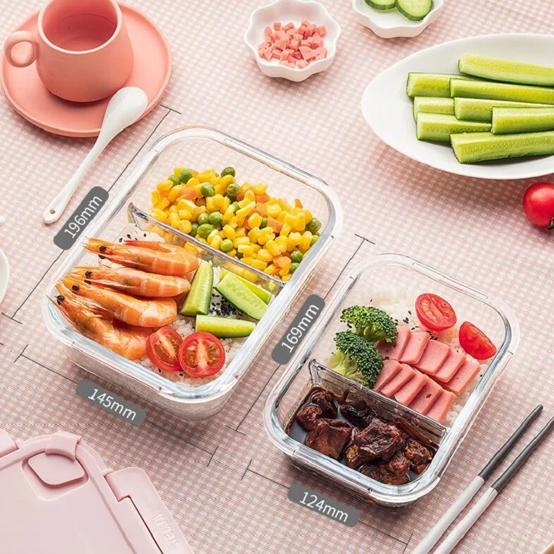 Розовый Ланч-бокс с розовым обеденным мешком Microwavable стеклянный Ланч-бокс для офиса школьные ланчбоксы для девочек