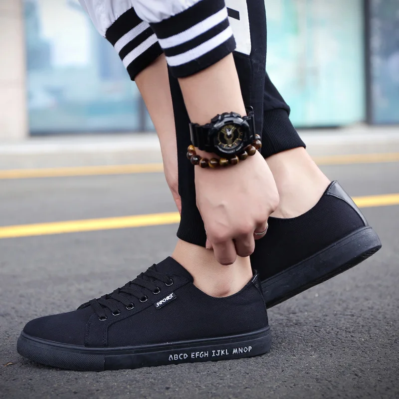 Беговые кроссовки ayakkabi ERKEK мужские полуботинки обувь холщовые кеды корейский стиль Tenis Летняя мужская обувь на плоской подошве Студенческая обувь для скейтбординга - Цвет: S733 black