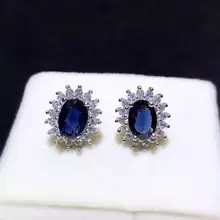 Серьги с натуральным сапфировым камнем из серебра 925 пробы, серьги с натуральным синим драгоценным камнем для женщин, классические элегантные круглые Модные Изящные серьги