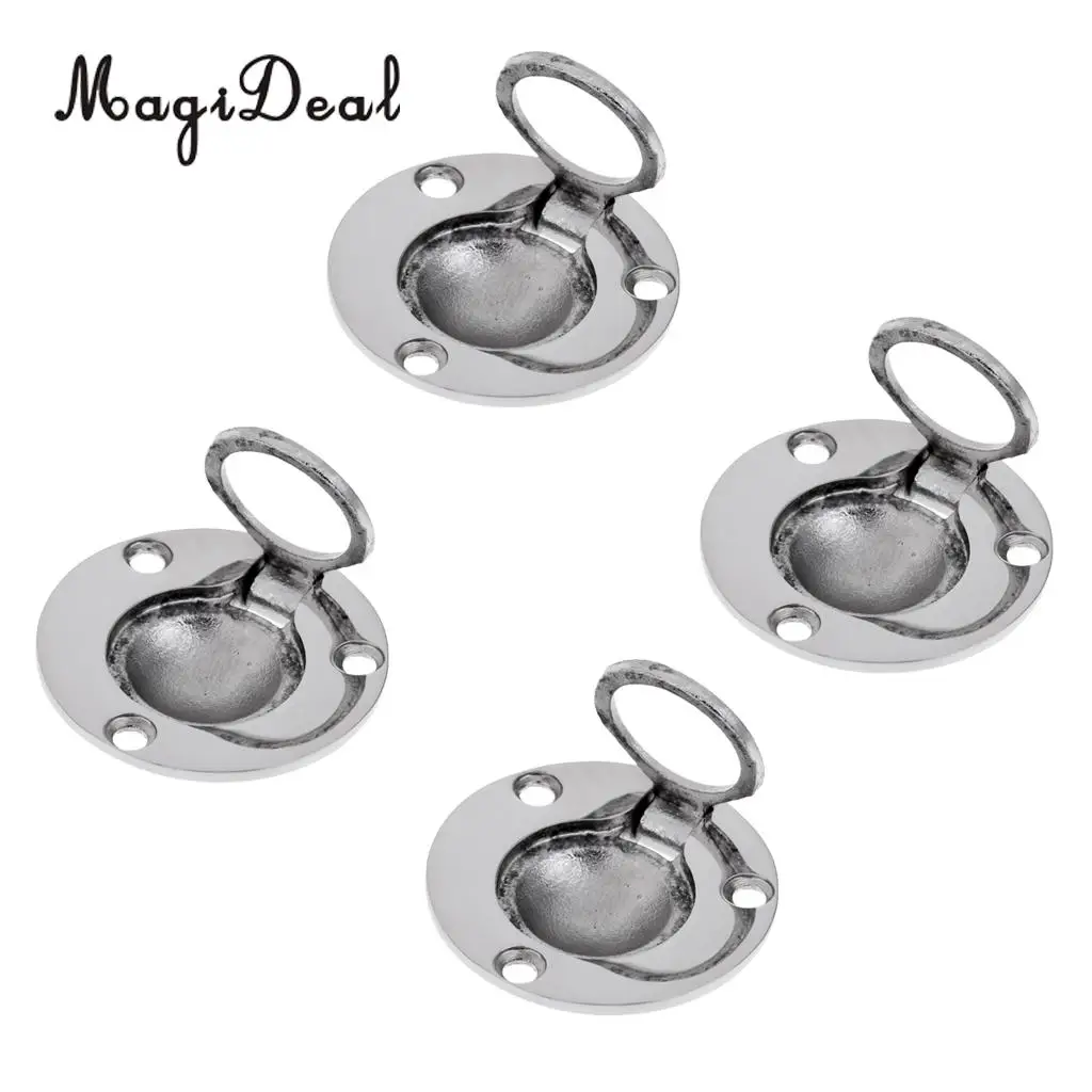 4 Pieces Boat Marine Stainless Steel Round Flush Mount Lift Lifting Ring Deck Hatch Pull Handle 49mm for Water Sports Accessory