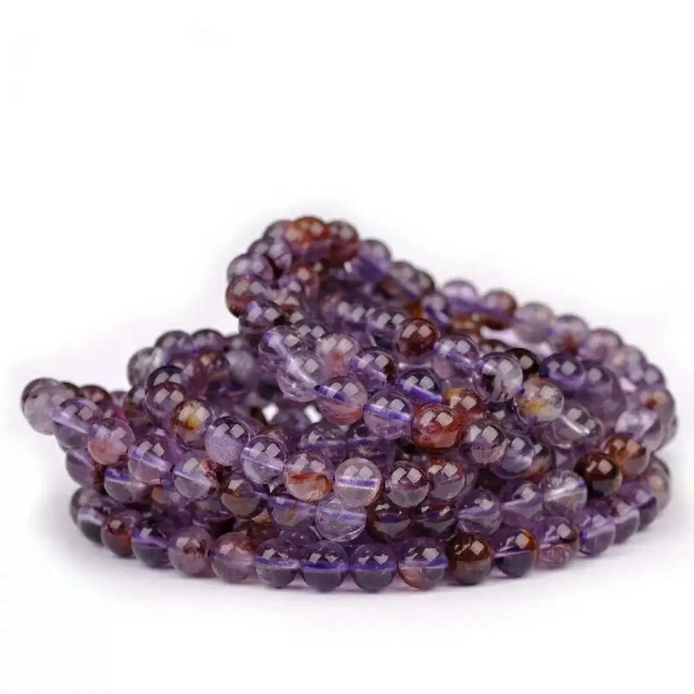 

Natural Purple Phantom Cacoxenite Quartz 7mm Clear Round Beads Crystal Women Men Bracelets Fashion Reiki Rare Stone AAAAA