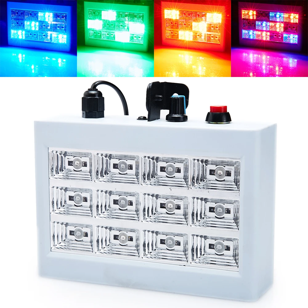 

Mini Sound Activated 12RGB LED Stage Strobe Lighting Equipment For Disco DJ Party Music Show LED Stroboscope Projector