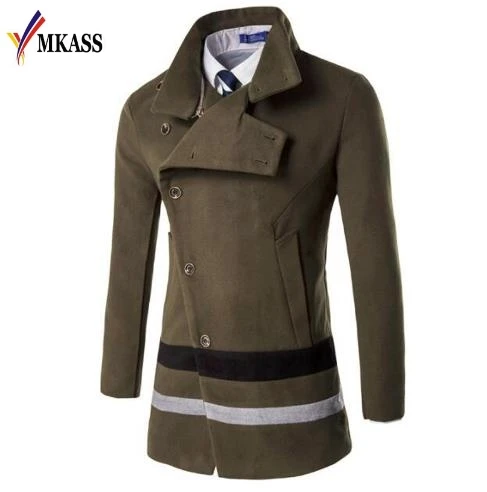 MKASS New Brand Arrival Fashion Long Trench Coat Men Winter Mens Overcoat 20% Wool Thick Trench Coat Male Jacket