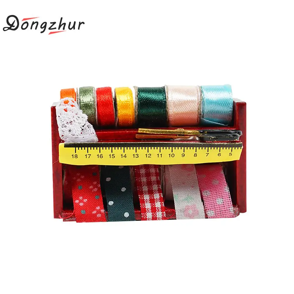 

Dongzhur Miniature Sewing Supplies Wooden Boxes 1:12 Dollhouse Accessories Emulation Model Mini Sewing Box Doll House Decoration