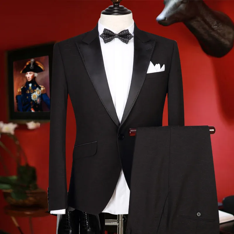 mens suits with pants closure collar embroidered black