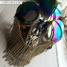 Голографические стимпанк очки Burning Man Couture череп уход за кожей лица маска перетащите queen костюмы Летний фестиваль рейв одежда этап шестерни