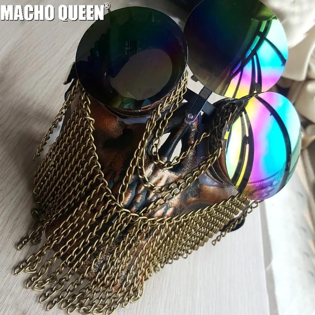 

Holographic Steampunk Goggles Burning Man Couture Skull Face Mask Drag Queen Costumes Summer Festival Rave Clothes Stage Gear