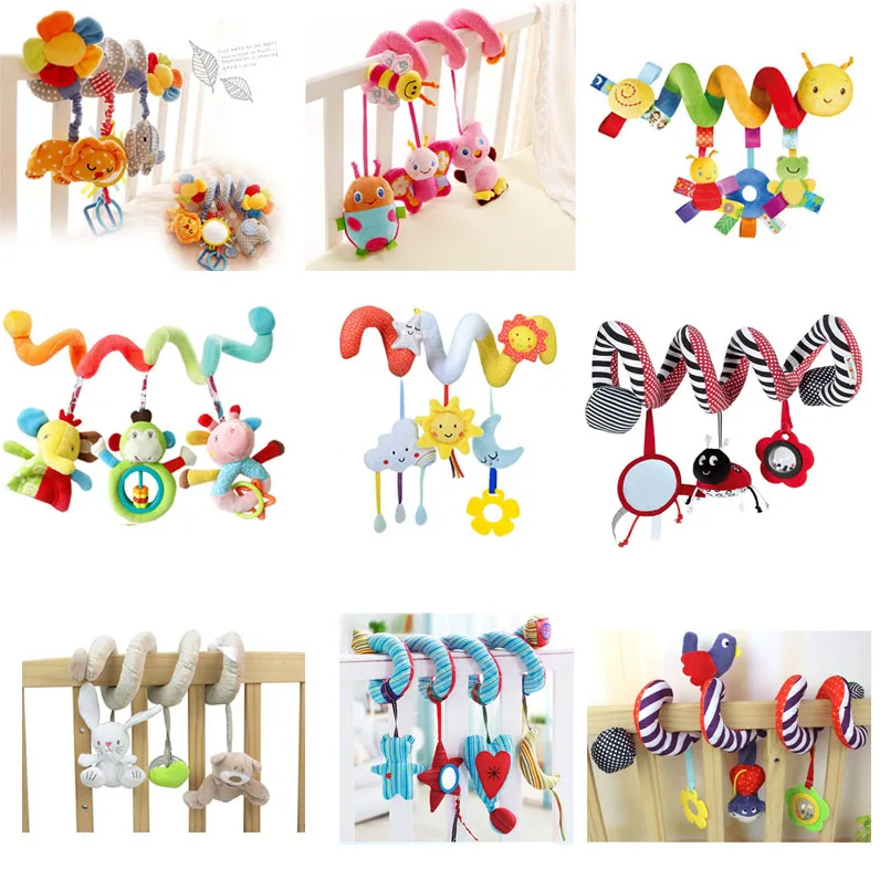 

Baby Stroller Toys Cute Animals Rattle Bed Crib Car Hanging Stroller Spiral Plush Appease Toys Teether Developmental Rattles Toy