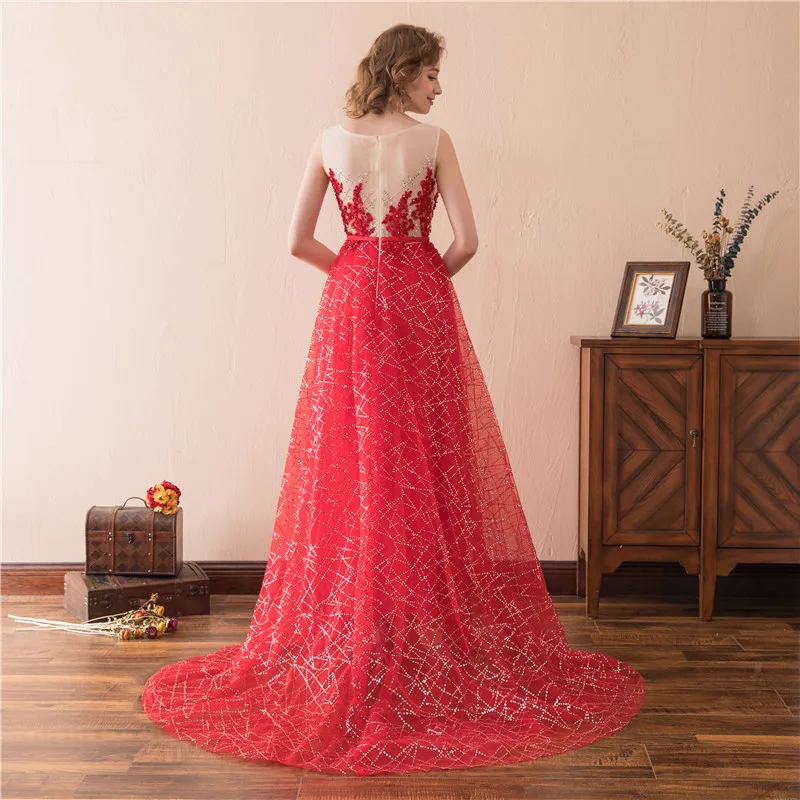 Forevergracedress красный Иллюзия Выпускные платья 2019 трапециевидной формы кружево без рукавов официальная Вечеринка платья большого размера